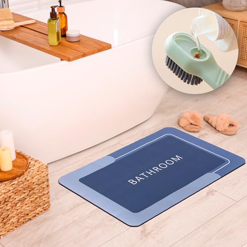 SHONA Alfombrilla baño Antideslizante Absorbente de diatomita 40x60 | Incluye Cepillo de Limpieza con dosificador | Alfombra de baño Secado rápido Lavable, antimoho y antiolores.