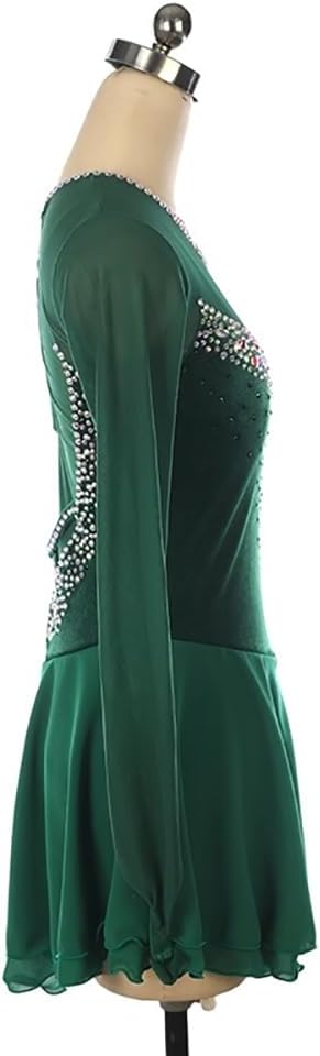 Women Ice Figure Skating Dress Girls Green Rhinestones Quality Competition Dancewear Performance Wear Costume