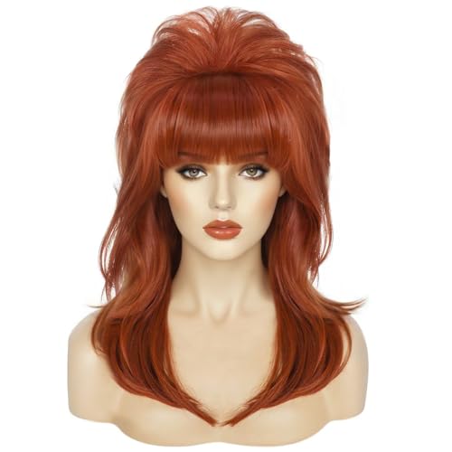 ANOGOL Hair Cap+Peg Bundy Wig Auburn Beehive Wig Bracelet 50s 60s 1950s 1960s for Women Red Housewife Fembot Wigs for Cosplay Costume Halloween Party