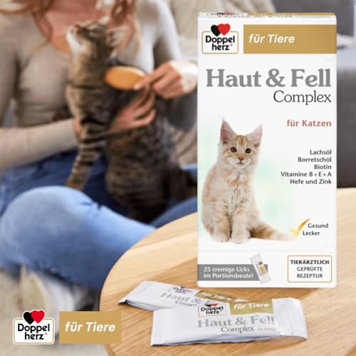 Doppelherz Haut und Fell Complex für Katzen - Mit wichtigen Omega-3 und Omega-6 Fettsäuren- 25 Licks