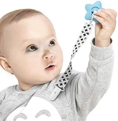 PandaEar Dummy Clips Baby Soother Chain Pacifier Clips Solid Color| 4 Pack Universal Holder Leash Soother Clips with Plastic Clasp for all Baby Teething Toys Teethers Soothers