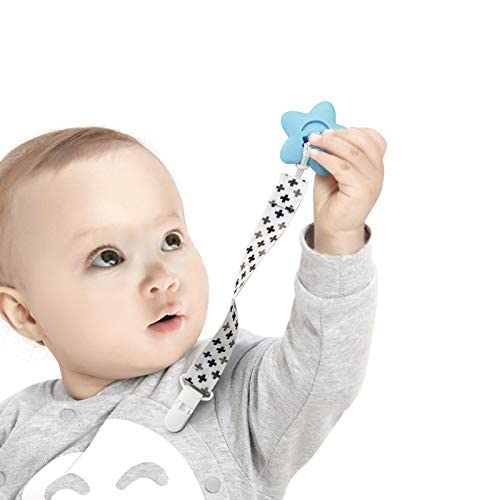 Pandaear Baby Pacifier Clips Solid Color, 4 Pack Universal Holder Leash For Boys And Girls, Teething Toys Teethers (Neutral) #TOP3