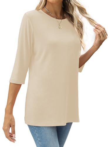 Image of JomeDesign Womens Tops 3 /4 Sleeve Shirts Round Neck Loose Casual Blouses