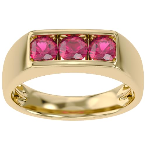 Men's Wedding Band Ring 4.5mm Round Cut Ruby Lab Grown Gemstone Channel Set Three Stone Engagement Rings In 14K Yellow Gold Plated 925 Sterling Silver Size 12