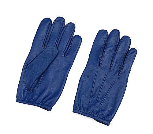 Tactical Police low cut Patrol duty search Leather Driving Gloves (Small, Blue)