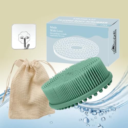 Image of Silicone Body Scrubber, Gentle exfoliating Body Scrubber That's Easy to Clean, Lathers Well, Long Lasting, and More Hygienic Than Traditional Shower Loofah (Olive Green)