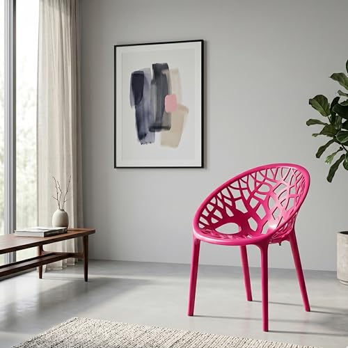 Image of Oaknest Neelkamal Crystal Plastic Chair - Stylish Tree-Design Backrest, Lightweight & Durable for Home, Garden & Patio (Pink), Set of 1 Piece
