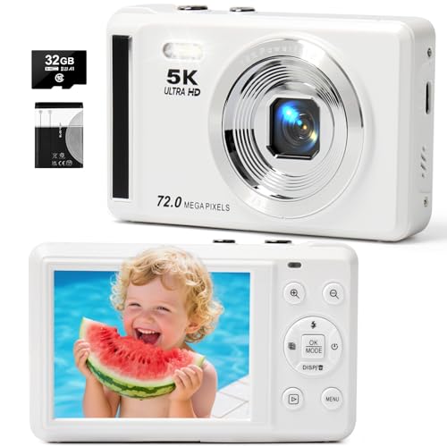 Digital Camera - 5K 72MP Digital Cameras with 16X Zoom for Kids' Gifts - Autofocus Point and Shoot Digital Cameras for Photography - UHD 2.8'' Screen Compact Portable Camera with 32GB SD Card