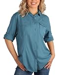 33,000ft Women's Safari Shirts Quick Dry Sun Protection Fishing Shirts Breathable Long Sleeve Hiking Shirt Blouses for Walking Camping Travel Blue S