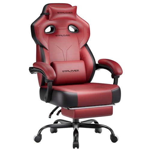 Image of GTPLAYER Big & Tall Gaming Chair, 90-155 Adjustable Reclining Office Seat with Footrest, Ergonomic Comfy Computer Desk Chair for Adults, Home Office Gaming Study Use, Wine Red (Leather)