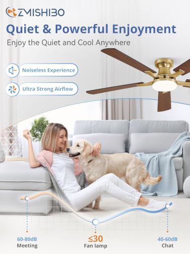 Image of ZMISHIBO 52 Inch Ceiling Fans with Lights, Remote&App Control, Flush Mount