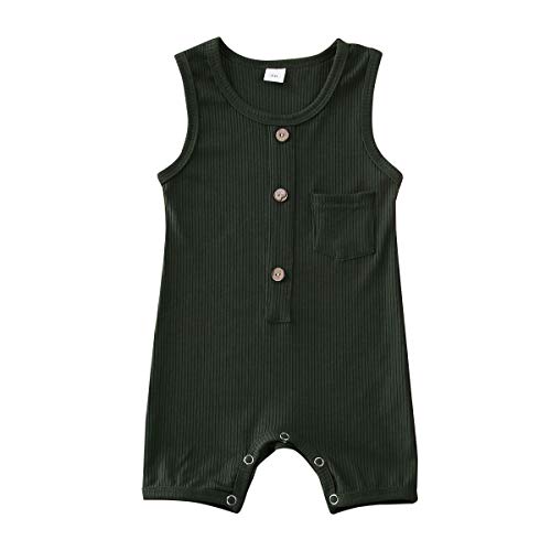 Toddler Baby Girl Boy Rompers Ruffle Long Short Sleeve Basic Bodysuit Underwear Knitted Jumpsuit Outfits (B-Dark Green, 0-6 Months)