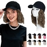 Hairro Cap with Hair Attached For Women Wig Hat Short Bob Synthetic Wavy Highlight Balayage Ball Cap Wiggy Hair Extensions 8' 180g #10P22T