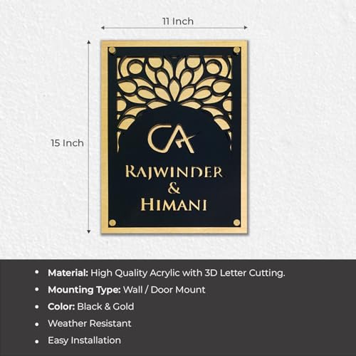 Image of BEE CREATIVE laser Cutting Customise Acrylic Design Name Plate for Home, Office & Outdoor Entrance (Shiny Gold) | Modern Acrylic Name Plate for Flats, Apartments & Villas
