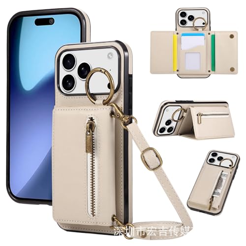 Coque iPhone 17 Pro Max beige à lanière pour le quotidien