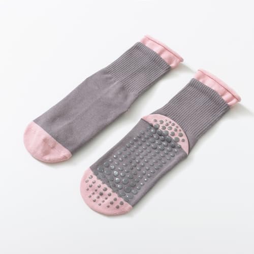 Yoga Pilates Socks with Non-Slip Grips for Women Color-Blocked Cushioned Crew Socks for Barre Ballet Dance2