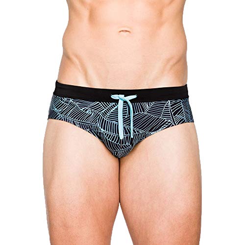 Men Swim Briefs Bikini Sexy Swimwear Surf Board Boxer Shorts Swimsuits Leaf Pattern (Medium) Blue