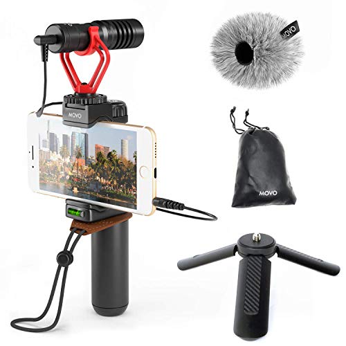 Movo Smartphone Video Rig with Tripod, Shotgun Microphone, Grip Handle, Wrist Strap Compatible with iPhone, Android and Other Smartphones - Perfect for TIK Tok or Vlogging Equipment Movo Smartphone Video Rig with Tripod, Shotgun Microphone, Grip Handle, Wrist Strap Compatible with iPhone, Android and Other Smartphones - Perfect for TIK Tok or Vlogging Equipment