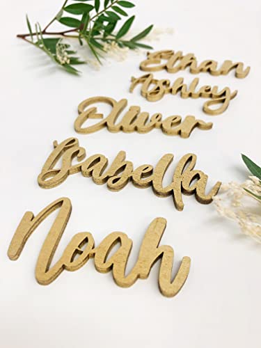Customized Wooden Name Tags For Place Setting, Personalized Place Cards For Weddings, Bridal Showers And Events, Cursive Laser Cut Seating Cards (Gold) #TOP6