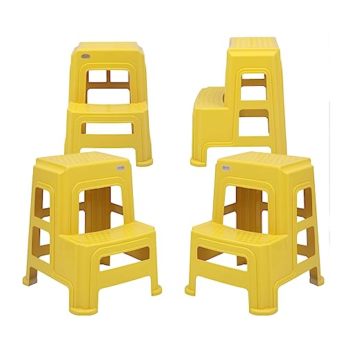 Image of Oaknest Unboxing Furniture Supreme 2-Step HeavyDuty Plastic Multi Purpose Stool for Home,Office and Kitchen Use (Color: Yellow|Count: 4 Pc)