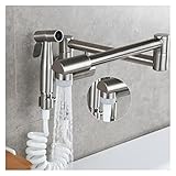Pot Filler Tap Wall Mounted Foldable Kitchen Faucet With Bidet Sprayer Cold Bidet Faucet Sink Tap Rotate Folding Spout - Kitchen Sink(Style 6 nickel)