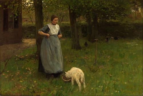Impression d'affiches Anton Mauve - Toile Femme de Laren avec agneau 60x90cm