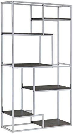 Furniture of America Corley Contemporary 6 Shelf Bookcase, Chrome
