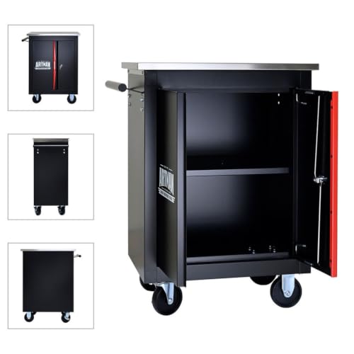 LMAOSS Rolling Tool Cart with Wheels, Double Door Tool Storage Cabinet with Storage Surface, Heavy Duty Mobile Garage Tool Organizer with Brakes, Steel Workshop Trolley for Mechanic Repair Shop - Image 6