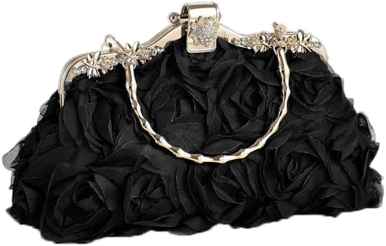 Floral Lace Evening Clutch Purse, Rose Wedding Handbag with Chain Strap, Bridesmaid Dress Bag