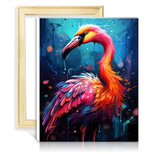 Image of TANGFEIY Canvas Drawing Paintwork Kit Painting Flamingos DIY Digital Oil Painting Kits on Canvas with 3 Brushes & Acrylic Paints for Home Wall Decor No Frame(30x40cm)