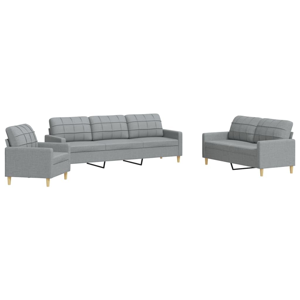 3-TLG. Sofagarnitur Hellgrau Stoff 226x77x80 cm Metallrahmen großzügige Polsterung Mini Schlafsofa Sessel 2-Sitzer 3-Sitzer Couch für Wohnzimmer Gästezimmer Büro Chill-Ecke