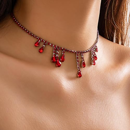 Collar gótico de garra con cristal rojo como joyería de regalo para Navidad 3