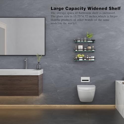 Estante de vidrio para montaje en pared de 3 niveles negro para almacenamiento de baño 4