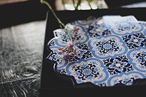 BOHORIA® Premium Design Ceramic Trivet - Decorative Coasters for Vases, Pots, Carafes and Bottles on Your Dining Table Made of Wood, Glass or Stone (Round, 18 cm) (Moroccan Mosaic) (Granada)