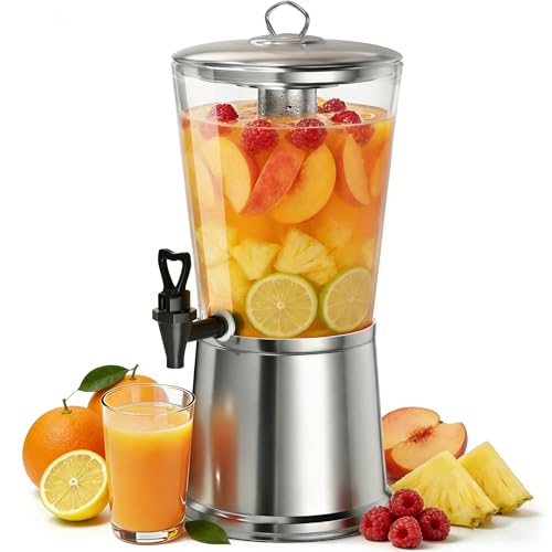 WantJoin Distributeur de boissons avec support, distributeur de boissons pour fête, distributeur d'eau en acier inoxydable avec noyau de glace, robinet, distributeur de jus, limonade punch sangria
