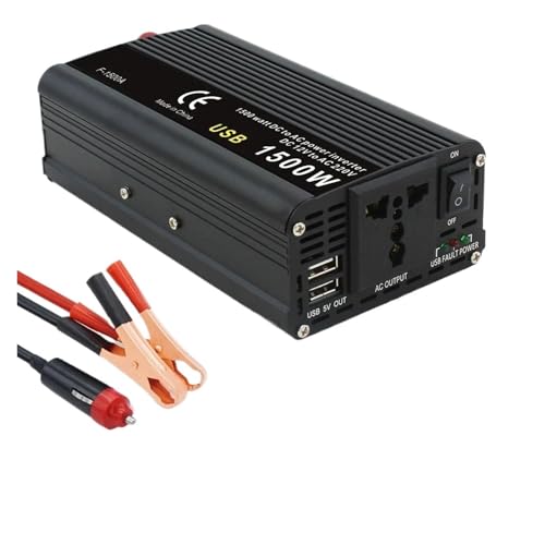 Convertisseur 24V vers 220V 1500W noir avec double prise et ports USB pour voiture