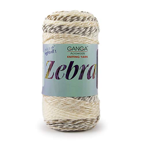 Image of Ganga Acrowools Acrylic Zebra Hand Knitting Fancy Yarn, A Pack of 2 Balls- 150Gram Each(Ptt-1319), Multicolor