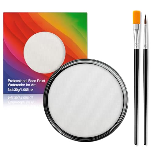 Erinde Pittura per Viso Opaca Bianca, con 2 Pennelli, Truccabimbi a Base d’Acqua e Atossico, Trucchi Halloween Body Painting, Trucco Teatrale, Face Painting per Bambini e Adulti, Body Painting