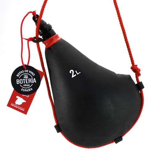 Bota de Vino Recta Tradicional Piel de Cabra Interior de Látex Todas las Bebidas Color Cuero Negro (2 Litros)