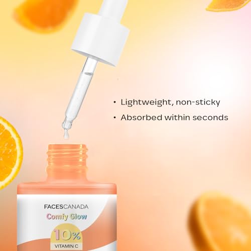 Image of FACES CANADA Comfy Glow 10% Vitamin C Face Serum - 15ml | Brightens Complexion | Dark Spot Reduction | Lightweight | Prevents Premature Aging | Hydrating & Healthier Looking Skin