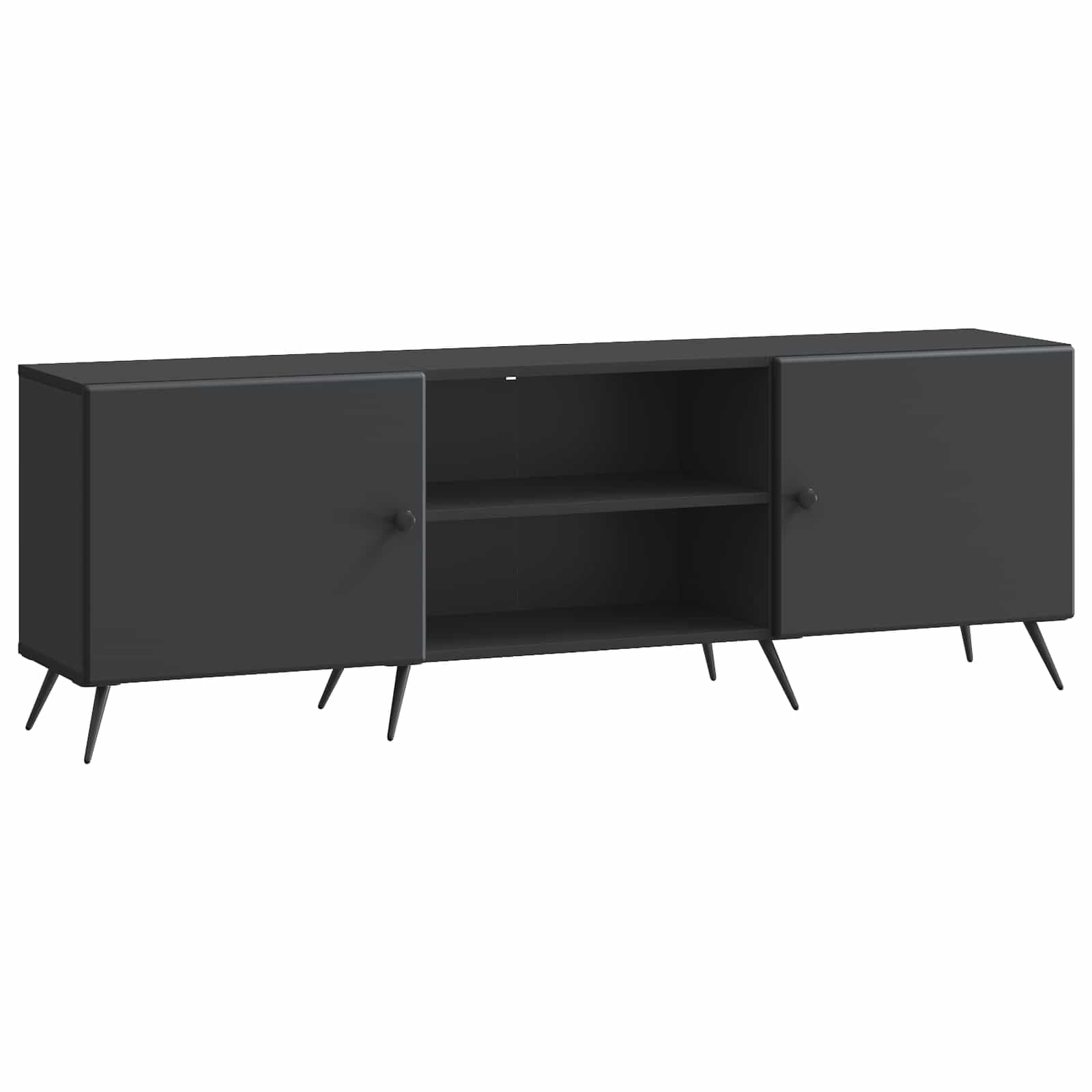 Meuble TV noir 150cm pour masquer les câbles du salon avec rangement fermé intégré