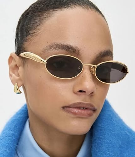 EYLRIM Retro Gold Oval Sunglasses for Women Men Trendy Metal Frame Sun Glasses UV400 Protection3
