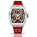 ASOROCK WATCHES | Silver/red Motorsport V2 | 44mm | Stainless Steel | tonneau Barrel Shape | Rubber Strap | Luminous Hands | Homage Mens Sports Automatic Watch