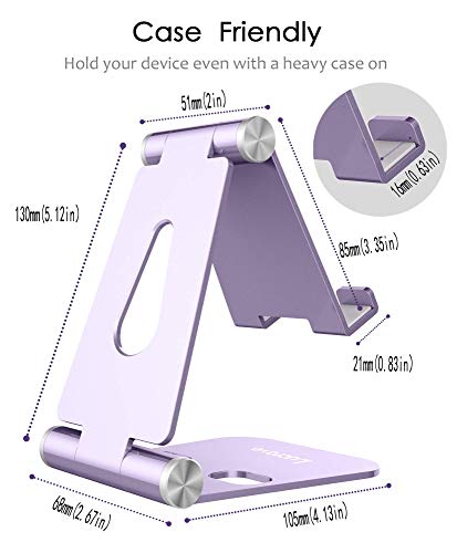 Lucrave Cell Phone Stand, Updated Adjustable Desktop Phone Holder Cradle,Fully Foldable, Thick Case Friendly, Portable Aluminum Compatible With All Mobile Phones, Switch, Tablets(4-10In)-Purple #TOP3
