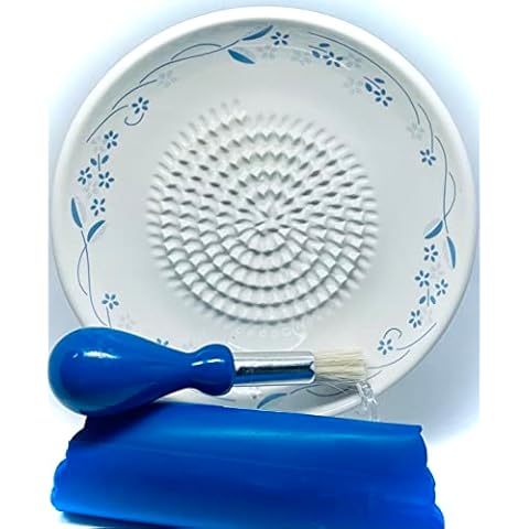 BonCera, All-in-one 4pcs Premium Ceramic Garlic Grater Set, Green Glazed Design Grater w/Garlic Peeler, Gathering Brush, Display Stand, It's also grating Turmeric, Ginger, and more.G-509 Cover