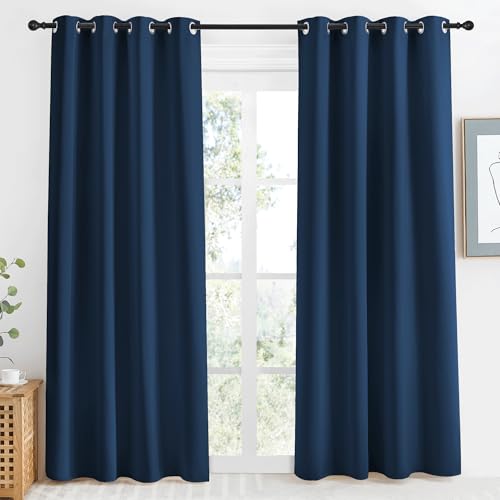NICETOWN Moroccan Blue Blackout Curtain 86" Length, W55 x L86 Inch, 8 Grommets Top, 1 Piece, Thermal Insulated Modern Window Treatment Soundproof Drape Panel for Bedroom/Living Room