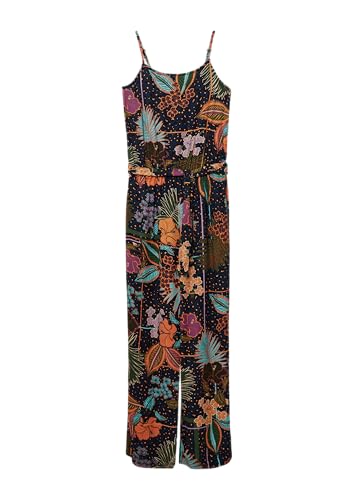 Gemusterter Jumpsuit aus satinierter Viskose mit Bindegürtel navy 164