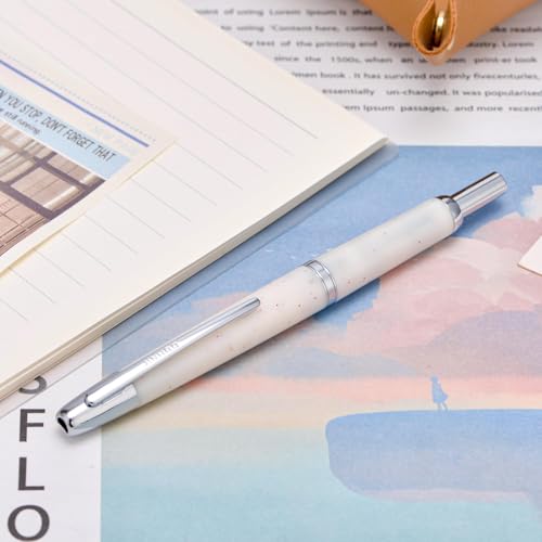 Image of GOLD LEAF Jinhao 20 Press Retractable Fountain Pen - Fine Nib with Converter - Plastic Body & Metal Clip - Multiple Colors - Smooth Writing Pen (No Ink Included) (White Winter Snow(Silver Clip))