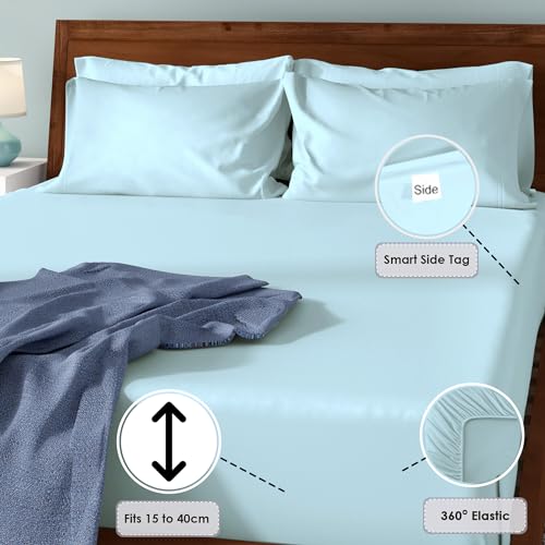 Pizuna Luxury Cotton European Single Fitted Sheet Baby Blue - Image 3