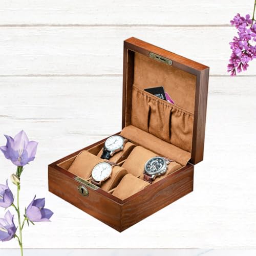 Boîte à montres en bois de luxe 6 compartiments carrée marron - 7